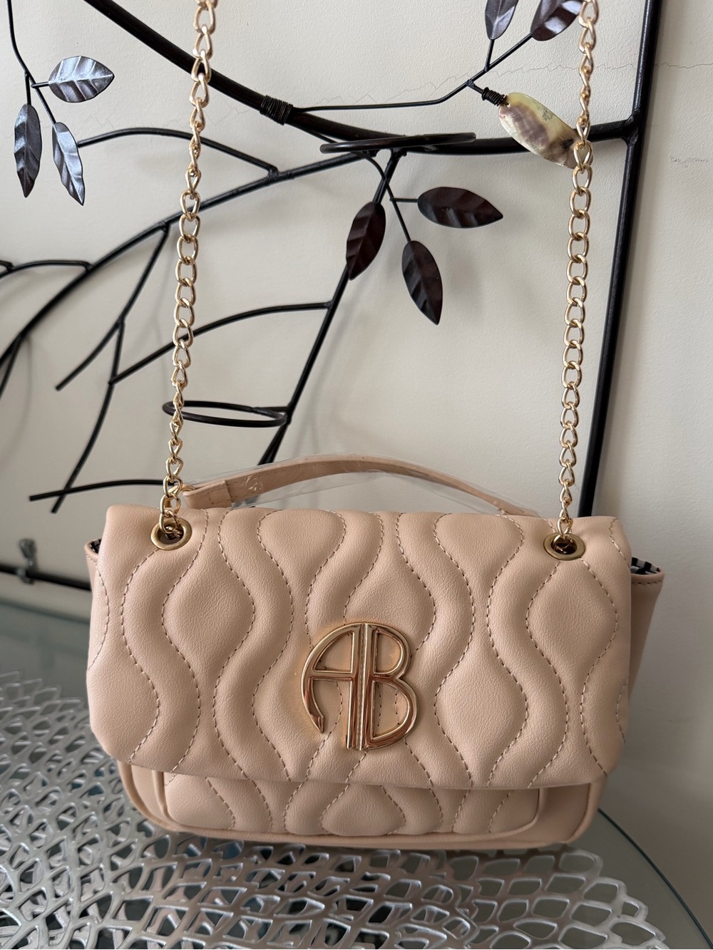 Alexis Bendel Beige Quilted Faux Leather Shoulder/Crossbody Bag Chain Strap NWT